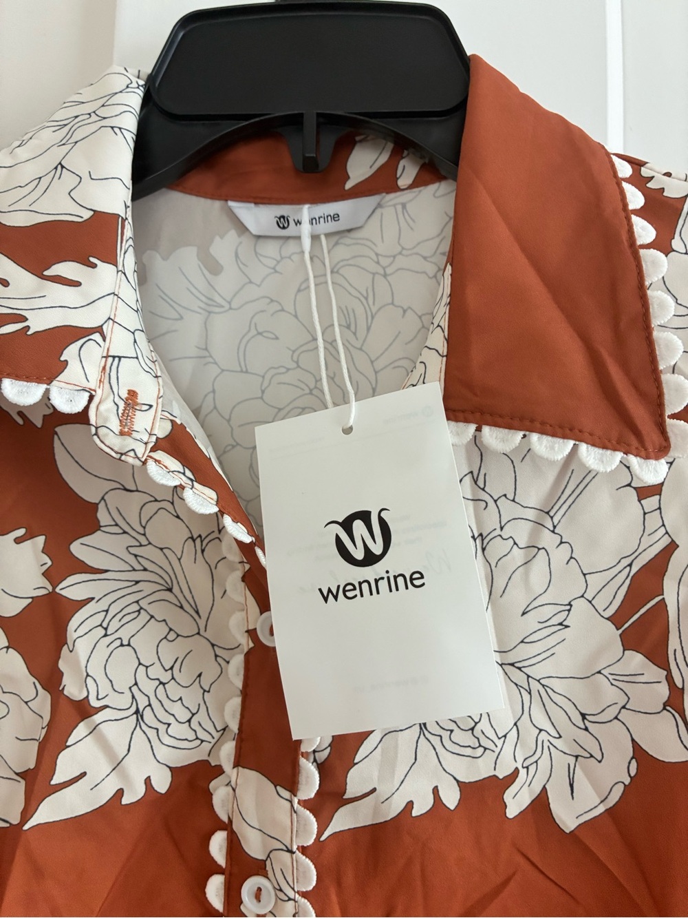 NWT NBW Wenrine Rust Floral Button-Front Shirt Dress - Picture 3 of 5